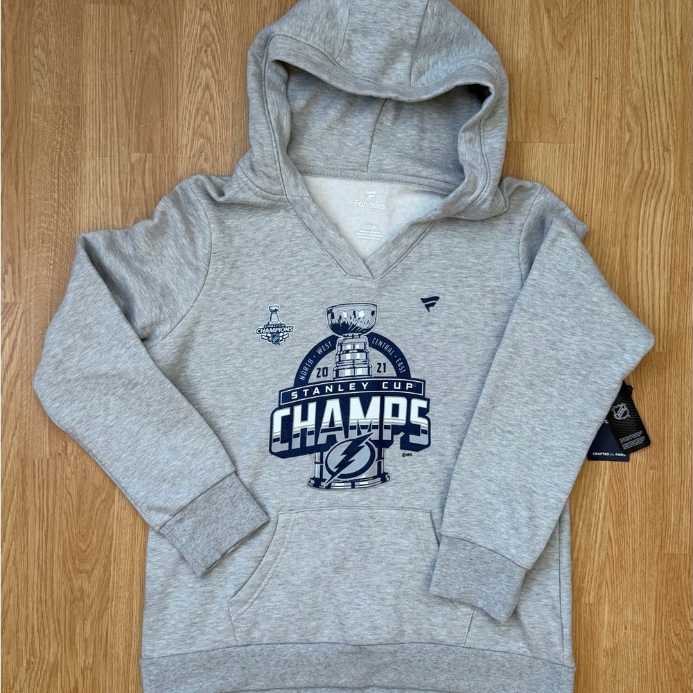 Tampa Bay Lightning 2021 Stanley Cup Champions Hoodie Fanatics Grey XL NWT